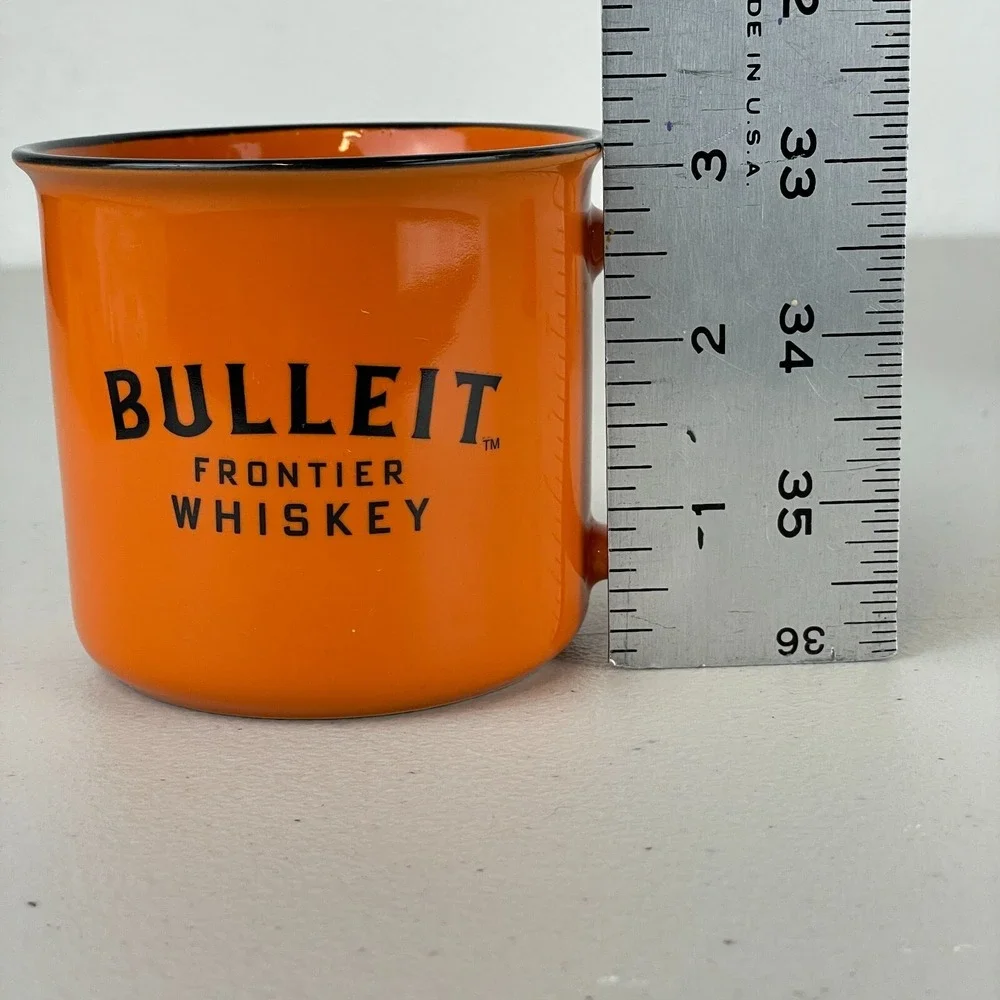 Bulleit Frontier Whiskey Mugs Cups Set of 4 Ceramic Orange Distillery Liquor